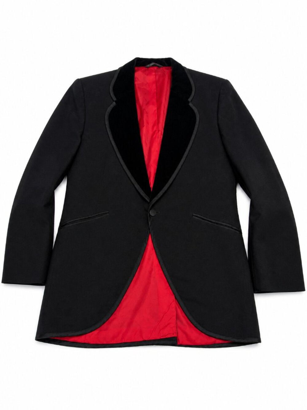 VINTAGE 50s 60s Palm Beach Rockabilly Tuxedo Jacket Mohair Black Red L